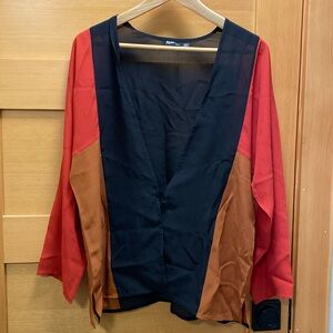 Kavita Silk Jacket 100%‎ Silk Hand Dyed Block Design Sheer Size XS One Button